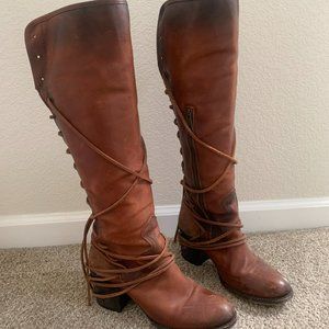 Freebird Coal Boots, Cognac, Size 10